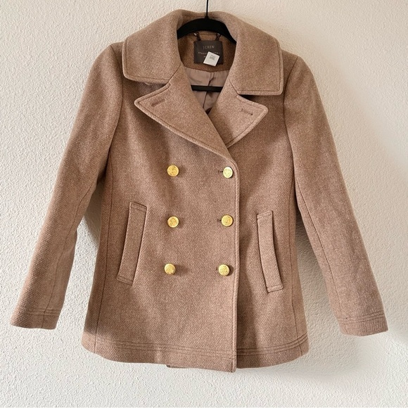 J. Crew Majesty PeaCoat Wool Blend Sandstone Women Size 4P - Picture 2 of 11